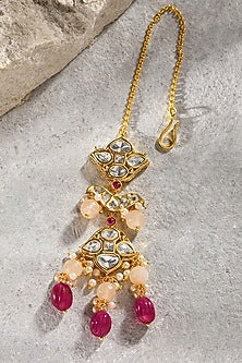 Gold Plated Kundan Polki & Agate Maangtikka