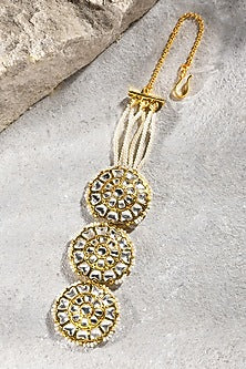 Gold Plated Kundan Polki & Pearl Maangtikka