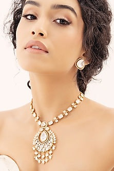 Gold Finish Kundan Polki & Pearl Necklace Set