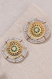 Gold Finish Pearl Stud Earrings