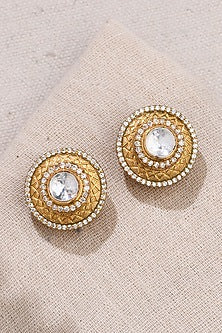 Gold Finish Polki Stone Stud Earrings