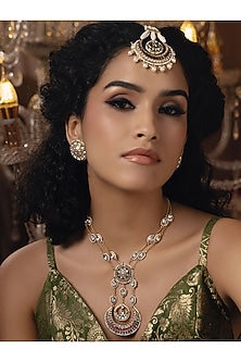 Gold Finish Kundan Polki & Pearl Necklace Set