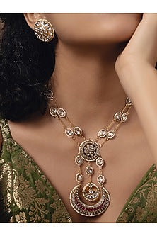 Gold Finish Kundan Polki & Pearl Necklace Set