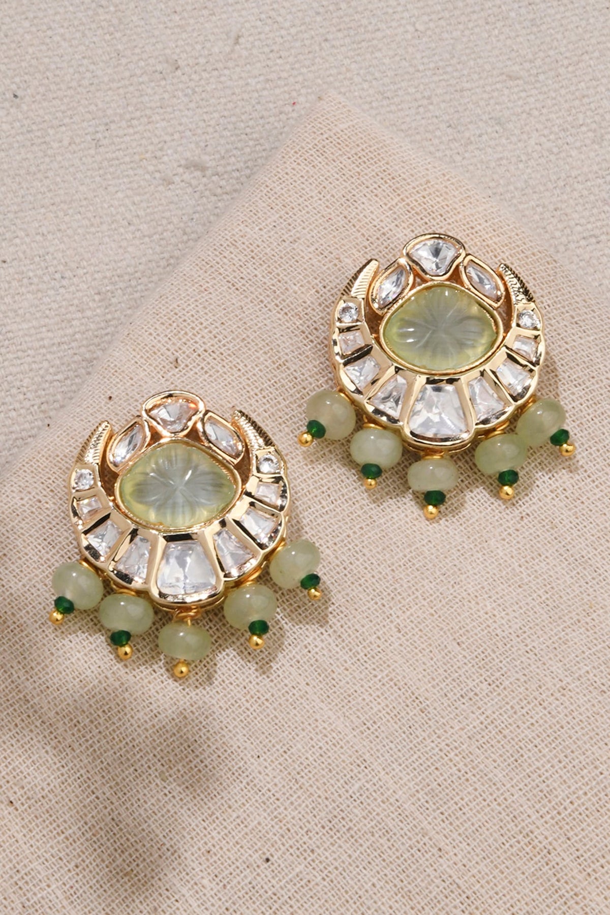 Gold Finish Sage Stone Stud Earrings