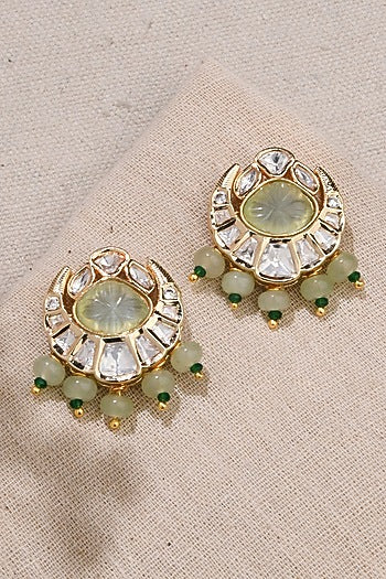 Gold Finish Sage Stone Stud Earrings