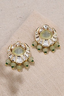 Gold Finish Sage Stone Stud Earrings