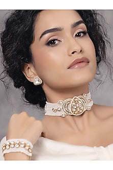 Gold Finish Kundan Polki & Pearl Choker Necklace
