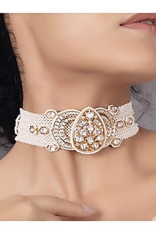 Gold Finish Kundan Polki & Pearl Choker Necklace