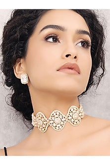Gold Finish Kundan Polki & Pearl Choker Necklace