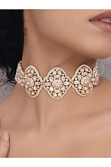 Gold Finish Kundan Polki & Pearl Choker Necklace