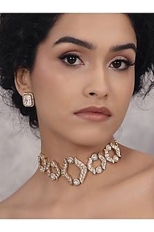 Gold Finish Kundan Polki & Pearl Choker Necklace
