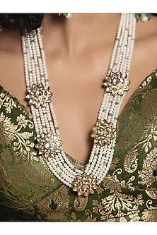 Gold Finish Kundan Polki & Pearl Necklace