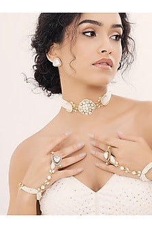 Gold Finish Kundan Polki & Pearl Necklace