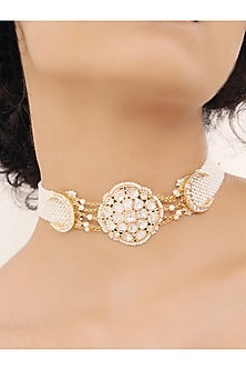 Gold Finish Kundan Polki & Pearl Necklace