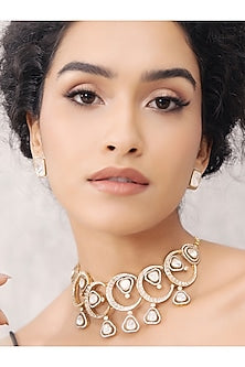 Gold Finish Kundan Polki & Pearl Choker Necklace