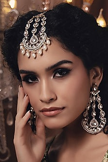 Gold Finish Kundan Polki & Pearl Maangtikka