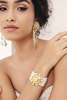 Gold Finish Kundan Polki & Pearl Bracelet