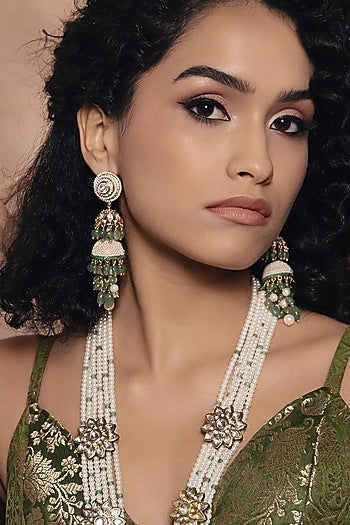 Gold Finish Kundan Polki & Pearl Dangler Earrings