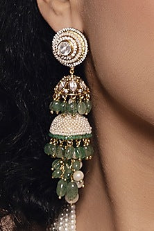 Gold Finish Kundan Polki & Pearl Dangler Earrings