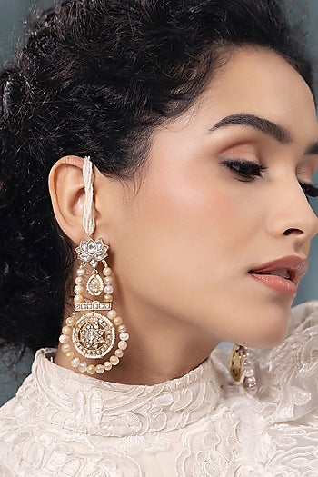Gold Finish Kundan Polki & Pearl Dangler Earrings