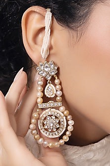 Gold Finish Kundan Polki & Pearl Dangler Earrings