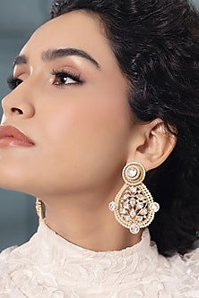 Gold Finish Kundan Polki & Pearl Dangler Earrings