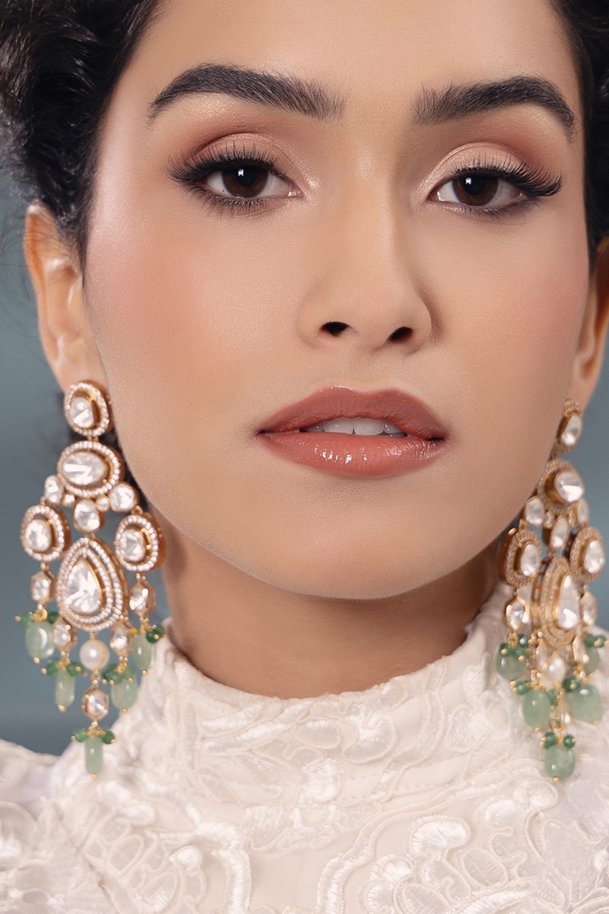 Gold Finish Kundan Polki & Pearl Dangler Earrings