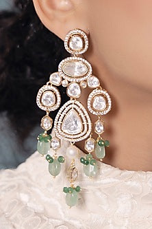 Gold Finish Kundan Polki & Pearl Dangler Earrings