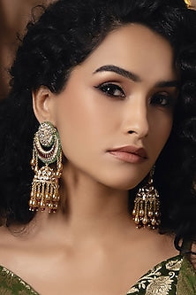 Gold Finish Kundan Polki & Pearl Chandbali Earrings