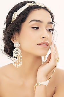 Gold Finish Kundan Polki & Pearl Dangler Earrings