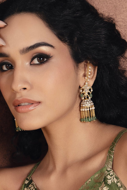 Gold Finish Kundan Polki & Pearl Dangler Earrings