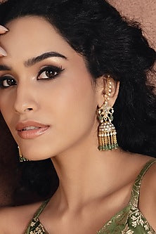 Gold Finish Kundan Polki & Pearl Dangler Earrings