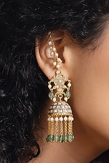 Gold Finish Kundan Polki & Pearl Dangler Earrings