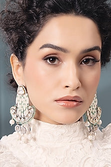 Gold Finish Kundan Polki & Pearl Chandbali Earrings