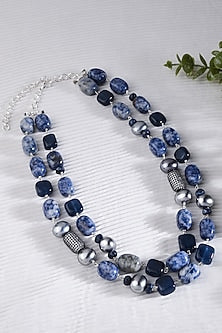 Gold Finish Blue Jade Stone Layered Necklace