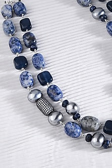 Gold Finish Blue Jade Stone Layered Necklace