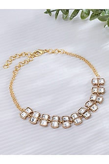 Gold Finish Kundan Polki Motifs Loop Necklace