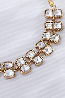 Gold Finish Kundan Polki Motifs Loop Necklace