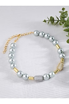 Gold Finish Silver Pearl Necklace