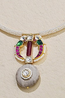 Gold Finish Pearl & Stone Accent Wired Necklace