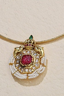 Gold Finish Pearl & Temple Embellished Pendant Necklace