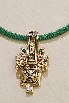 Gold Finish Green Beaded Wire Necklace