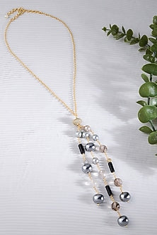 Gold Finish Silver & White Pearl Chain Necklace