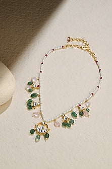 Gold Finish Kundan Polki & Multi-Colored Beaded Necklace