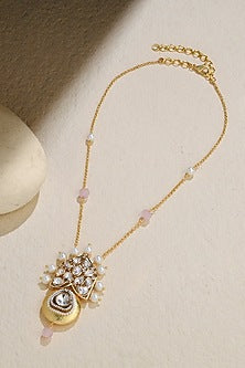 Gold Finish Pearl Pendant Necklace