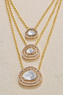 Gold Finish Diamond Polki Stone Layered Necklace