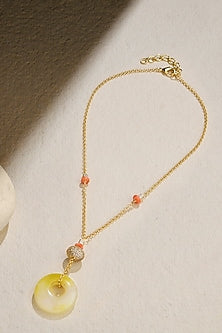 Gold Finish Yellow Stone Donut Shaped Pendant Necklace