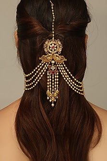 Gold Finish Brass Ravika Hair Brooch With Chain