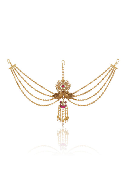 Gold Finish Brass Ravika Hair Brooch With Chain