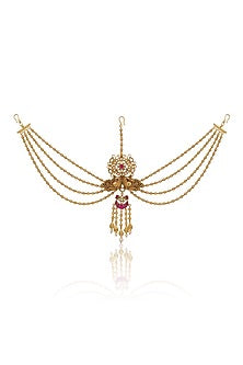 Gold Finish Brass Ravika Hair Brooch With Chain